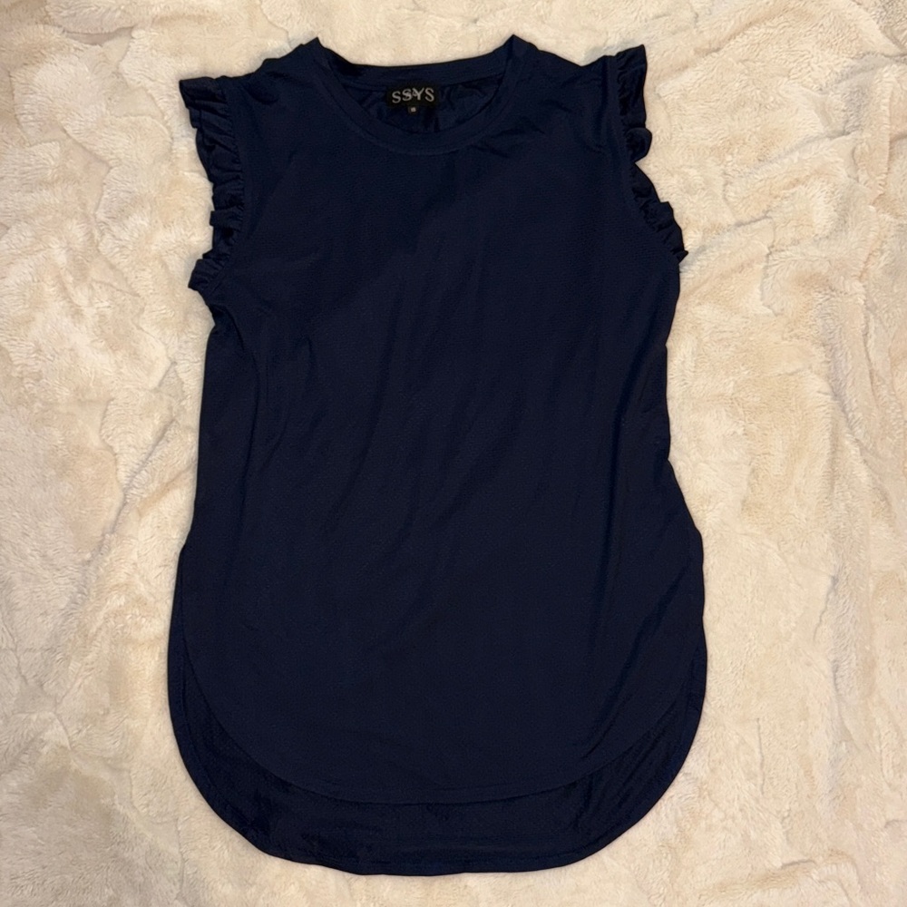 SSYS Women's Navy Ruffle Sleeve Top